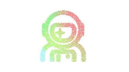 Icon user astronaut is made up of LED square shapes. There are bright diodes and there are black dead diodes