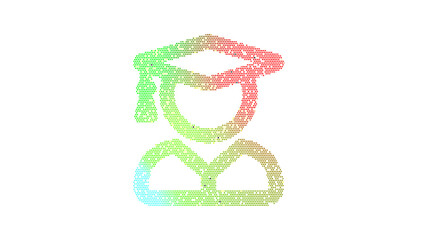 Icon user graduate is made up of LED square shapes. There are bright diodes and there are black dead diodes