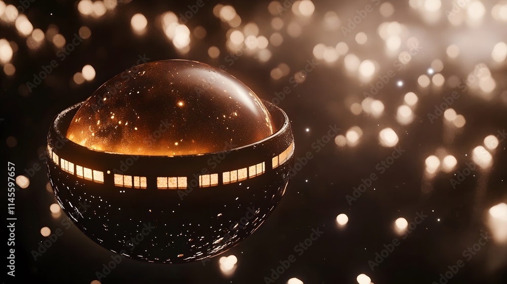 Poster futuristic orbital structure unknown galaxy 3d visualization cosmic environment suspended viewpoint 