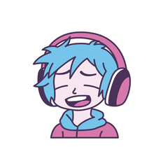Cute Gamer Boy Cartoon Character Wearing Headset with Sad Tired Expression