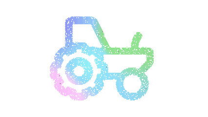 Icon tractor is made up of LED square shapes. There are bright diodes and there are black dead diodes