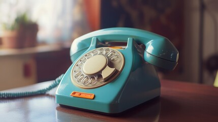 Vintage Teal Rotary Phone: A Retro Communication Device