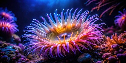 Fototapeta premium Low Light Tide Pool Sea Anemone Photography - Stunning Underwater Macro Images