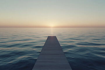 Obraz premium A long pier stretching out into the ocean with soft ripples