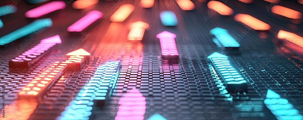 Poster capital cost concept. colorful neon arrows on a digital background representing growth and progress.