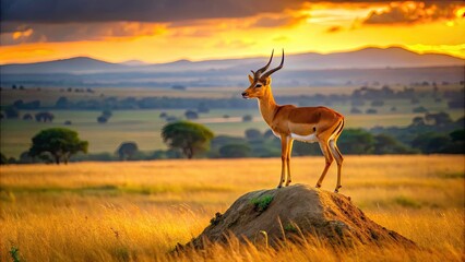 Naklejka premium Majestic Impala Panoramic, Maasai Mara Kenya Wildlife Photography, African Savanna Animal