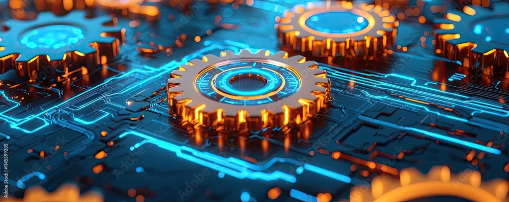 Aufkleber Capital cost concept. Close-up view of gears and circuits demonstrating advanced technology concepts.