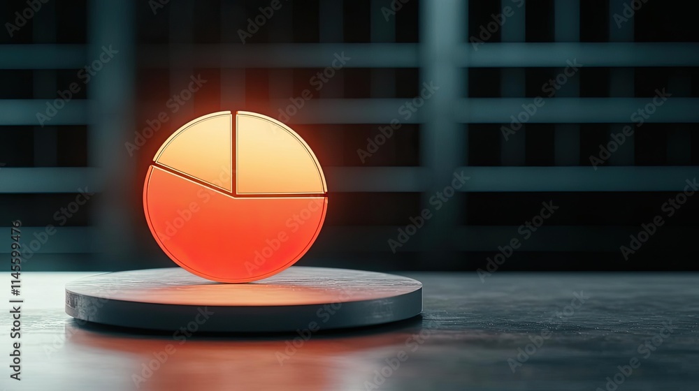 Leinwandbilder capital cost concept. a glowing pie chart model on a reflective surface in a modern workspace.