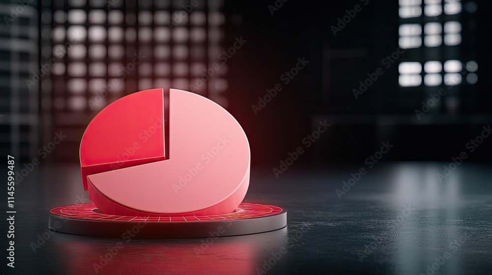 Poster capital cost concept. a modern red pie chart icon representing data analysis and business metrics.