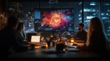 Data insights presentation in modern office with vibrant display