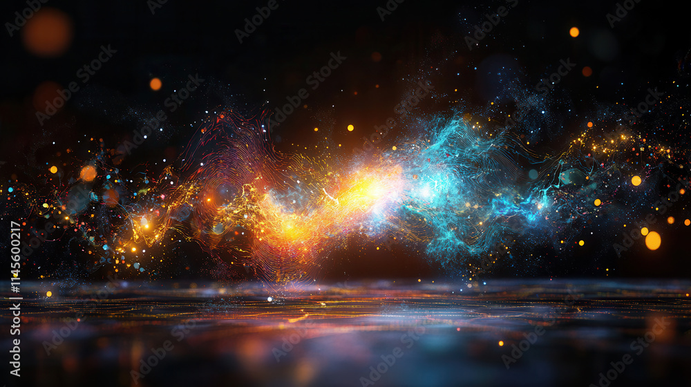 Poster abstract glowing energy waves create vibrant visual of dynamic colors and light. this captivating im