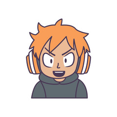 Cute Gamer Boy Cartoon Character Wearing Headset with Annoyed Angry Expression