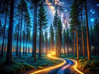 Obraz premium Night Business Growth Timeline: Milestone Trees, Success Story, Corporate Achievements, Strategic Planning, Financial Progress, Company History