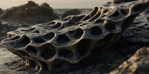 Eroded Coastal Rock Formation Abstract Texture Dark Brown High Resolution