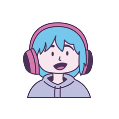 Cute Gamer Boy Cartoon Character Wearing Headset with Happy Smile Expression