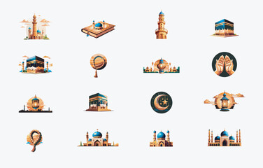Ramadan Islamic icon set 