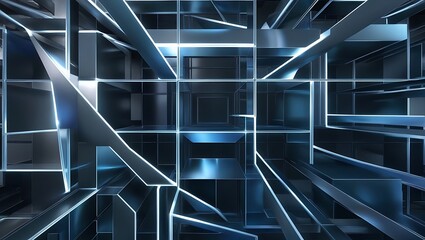 Fototapeta premium Futuristic Geometric Abstract Background with Blue Neon Lights