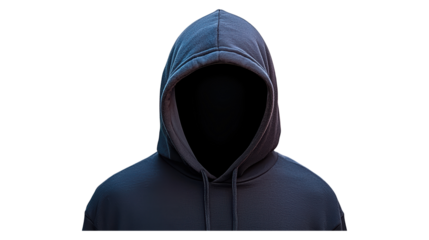 Mysterious Figure in Dark Hoodie with No Face Visible isolated on transparent or white background, png