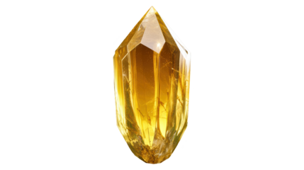 Radiant Yellow Crystal Point with Sharp Facets and Translucent Glow isolated on transparent or white background, png