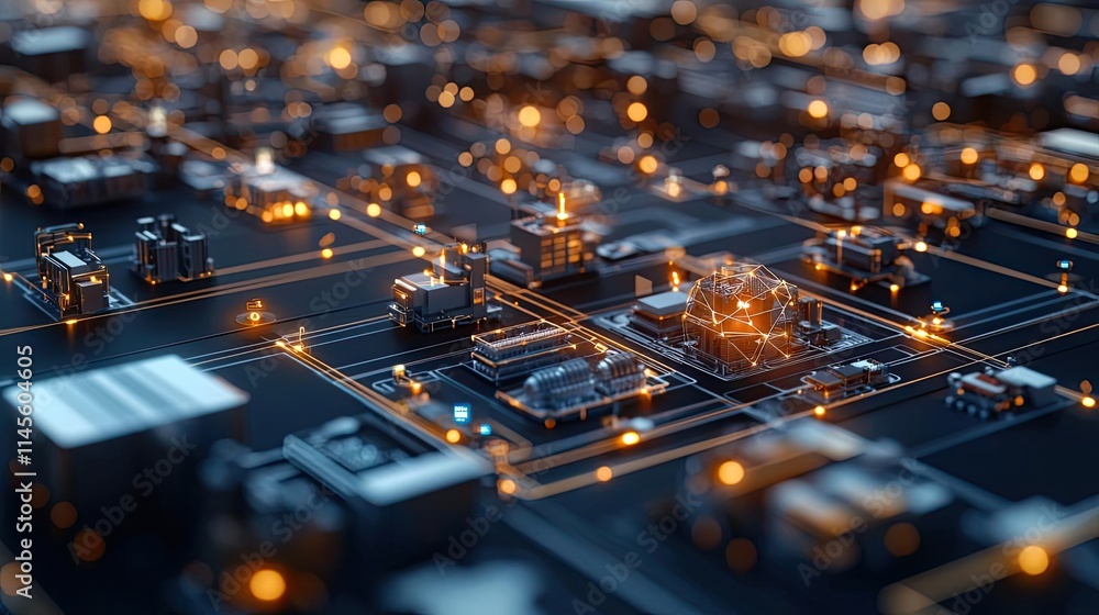 Poster capital cost concept. detailed view of a microchip circuit with glowing connections and intricate de