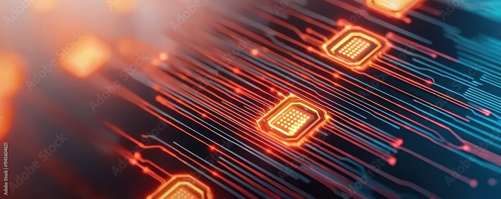 Aufkleber inventory management concept. vibrant digital circuit board pattern with glowing elements and lines.
