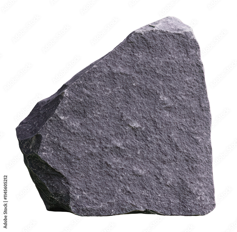 Poster natural gray rock fragment with textured surface and sharp edges isolated on transparent or white ba