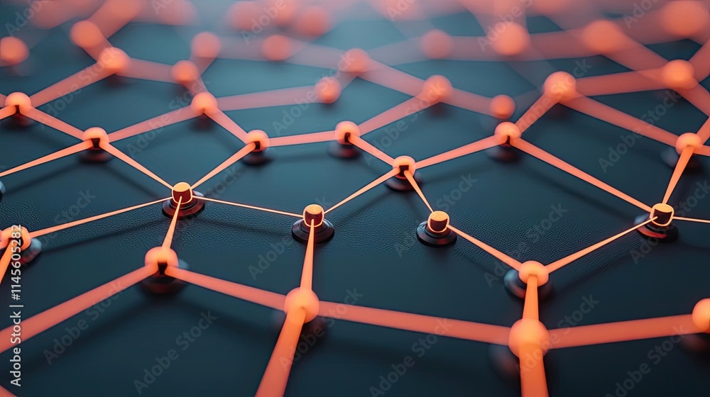 Poster capital cost concept. close-up of a digital network with orange nodes and black connections, represe