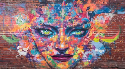 Vibrant street art mural urban city visual art colorful environment close-up view creative expression