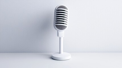 White retro microphone on white background.