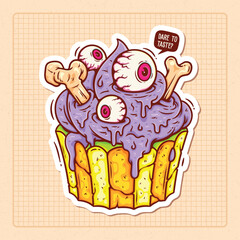 Cupcakes With Scary Toppings Hand Drawn Color Vector Doodle Illustration