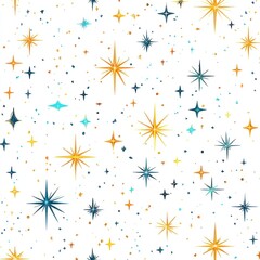 Abstract Pattern of Colorful Stars and Sparkles on a White Background Ideal for Celebratory Themes, Holiday Designs, or Creative Projects