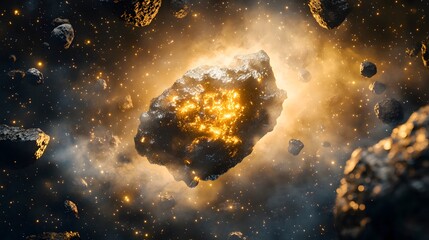 Asteroid collision event in space digital artwork cosmic environment surreal viewpoint sci-fi...