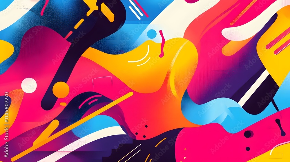 Aufkleber dynamic abstract art design colorful patterns digital illustration modern aesthetic vibrant composit