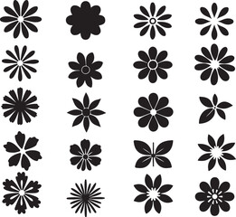 Diverse Set of Black and White Flower Silhouettes for Design Projects