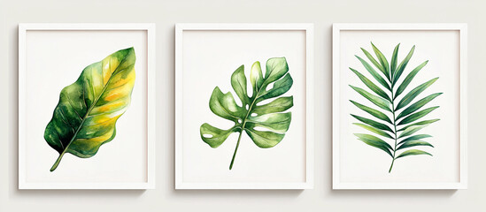 Set of interior botanical wall art nature leaf