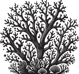 Underwater Sea coral silhouette vector illustration isolated on a white background