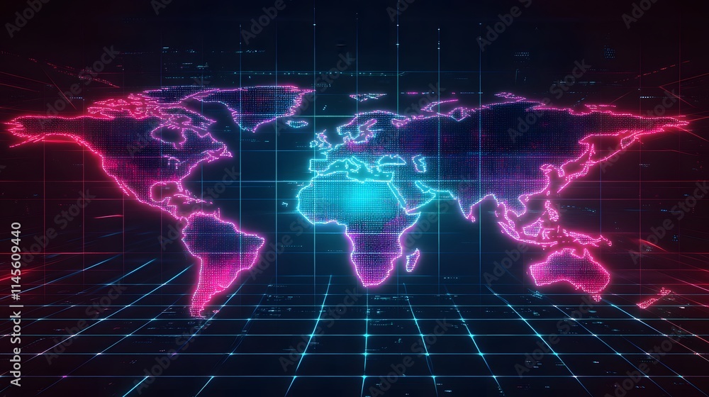 Poster global digital network visualization abstract technology infographic design virtual environment aeri