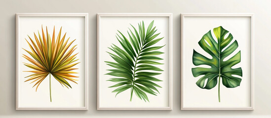 Set of interior botanical wall art nature leaf