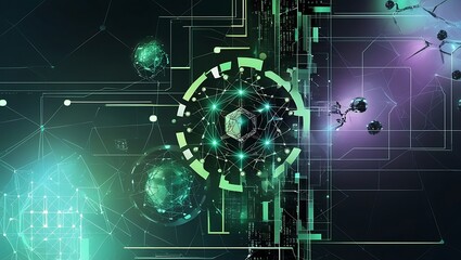 Futuristic Digital Network with Abstract Geometric Elements and Neural Connections