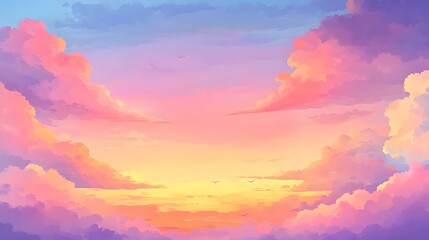 Obraz premium Sunset serenity over colorful clouds vast sky digital art tranquil environment wide view nature's beauty