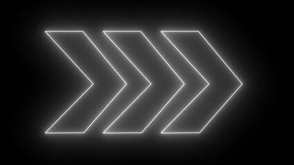White neon swipe arrow pointing to right and moving on green screen background. Glowing right directional arrows arrow navigation.