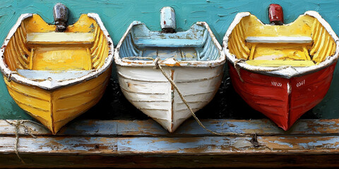 Obraz premium Colorful Rowboats by the Dock
