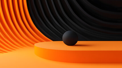 
3d rendering of Orange and black abstract geometric background. Scene for advertising, technology, showcase, banner, game, sport, cosmetic, business, metaverse. Sci-Fi Illustration. Product display