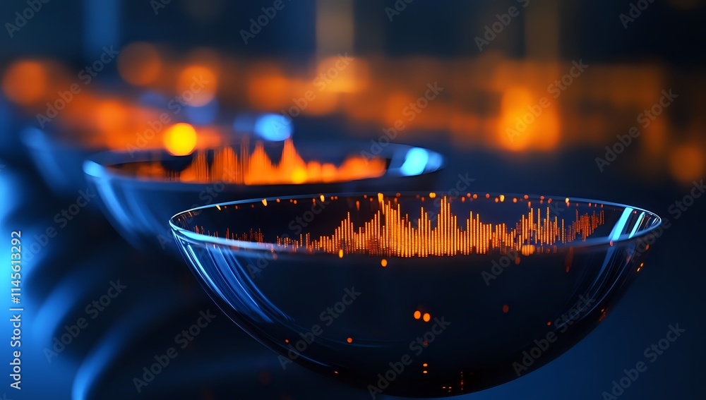 Aufkleber abstract glass bowls displaying dynamic data visualization with orange and blue light, creating a fu