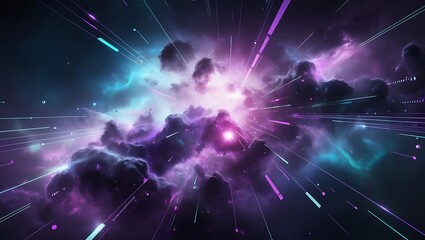 Obraz premium Cosmic Explosion with Neon Light Trails in Deep Space