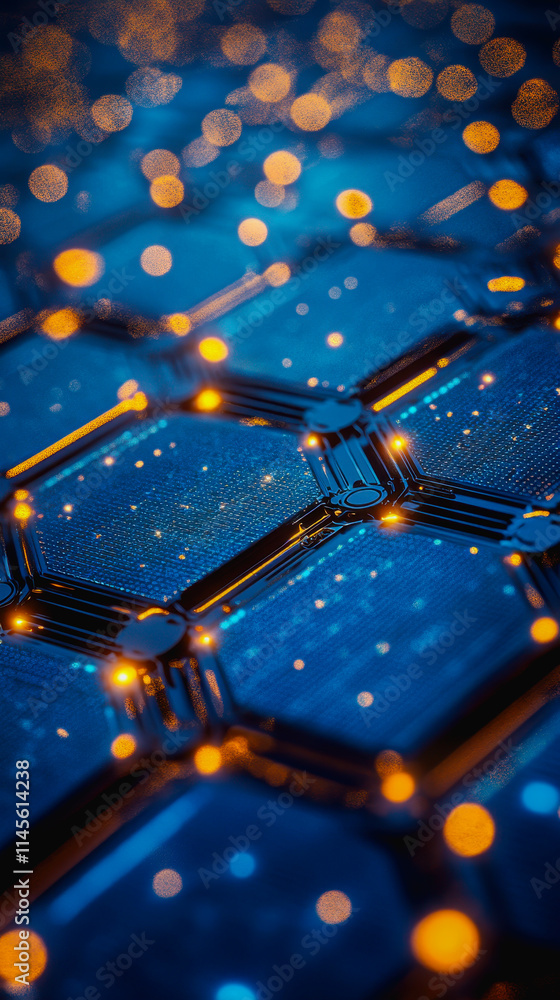 Poster intricate circuit board close up illuminated with vibrant lights showcasing advanced technology and 