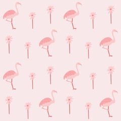 Pink hand drawn flamingo animals and floral and leaf seamless pattern vector