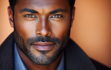 Obraz premium Portrait of a smiling, confident African American businessman in a suit, studio background
