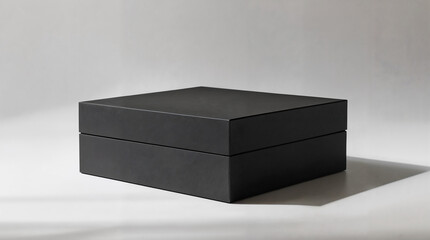 Black gift box mockup on a light background, packaging design concept