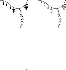 Elegant Floral Vines, Hanging Decorations, Outline, Black, White, Design Elements, Botanical, Illust